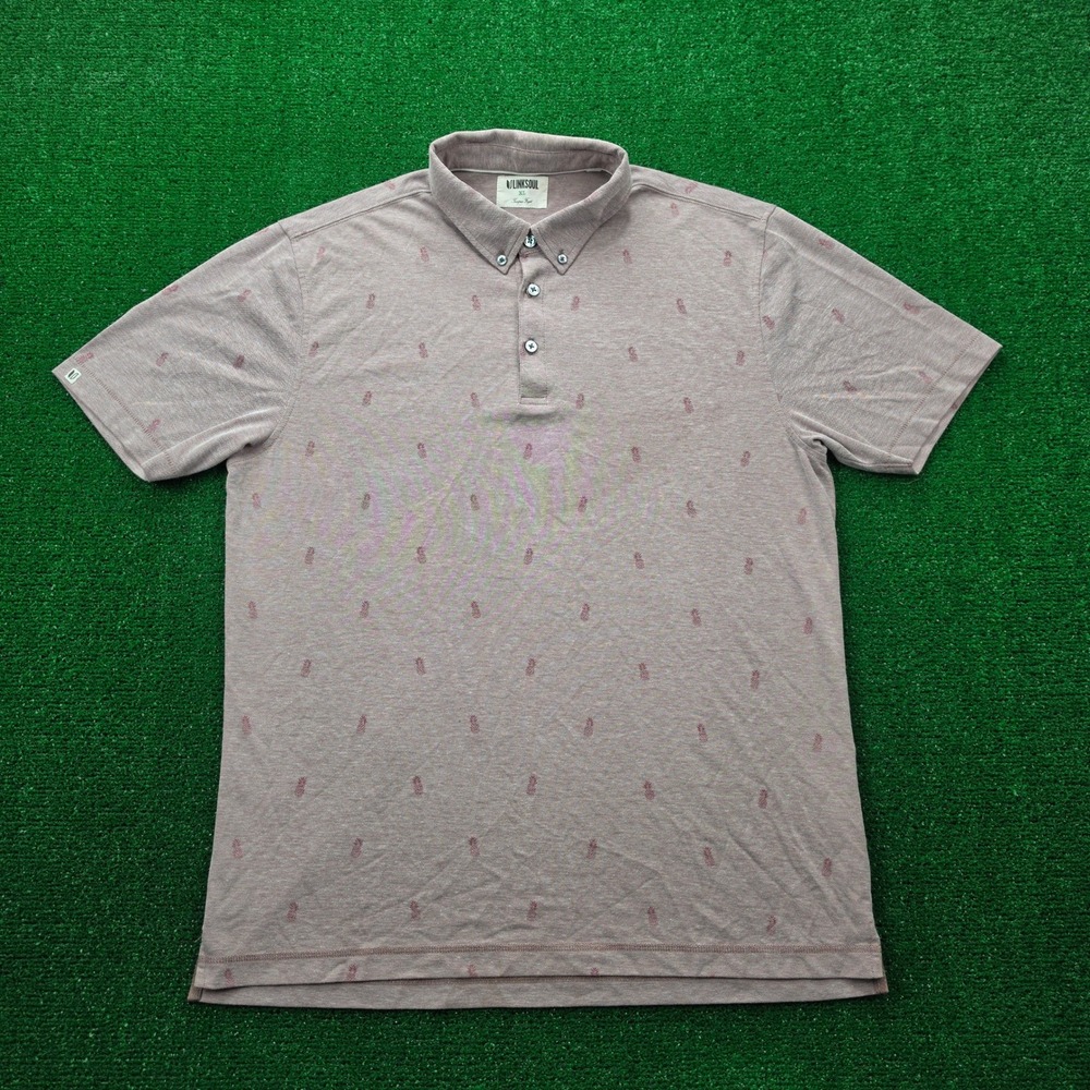 Linksoul Golf Polo Shirt Mens XL Slim Dusty Rose All Over Print Short Sleeve